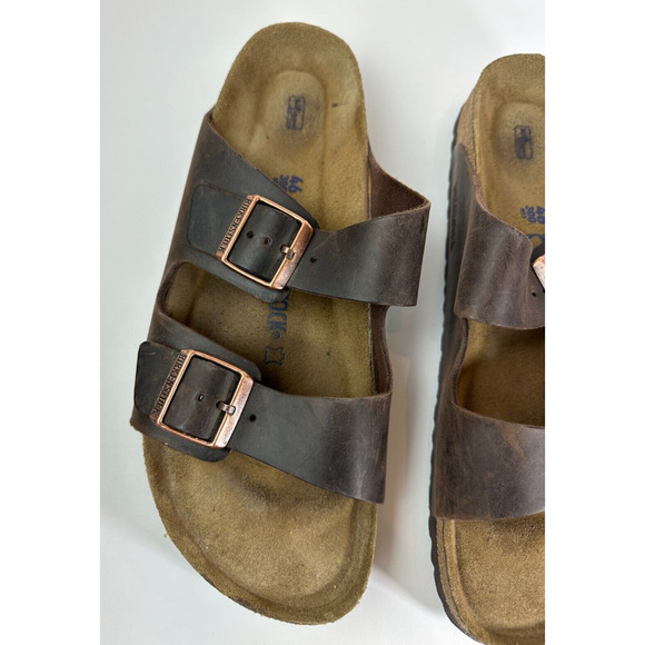 Birkenstock Arizona Soft Footbed Oiled Leather Sandals Brown Slides Mens Size 13 - Picture 2 of 14